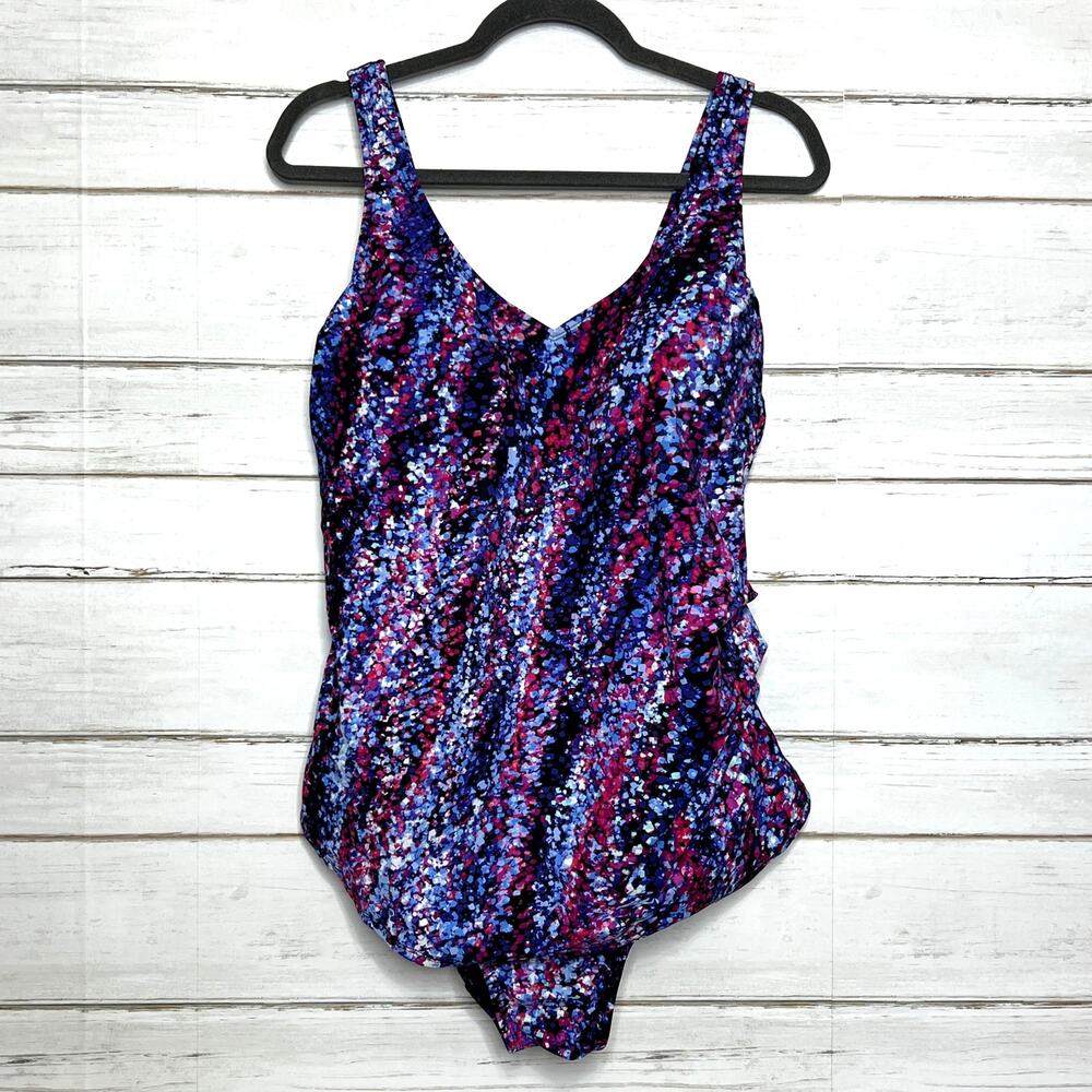 Swimsuits For All One Piece Swimsuit Size 18 Multicolor Abstract Tummy Control
